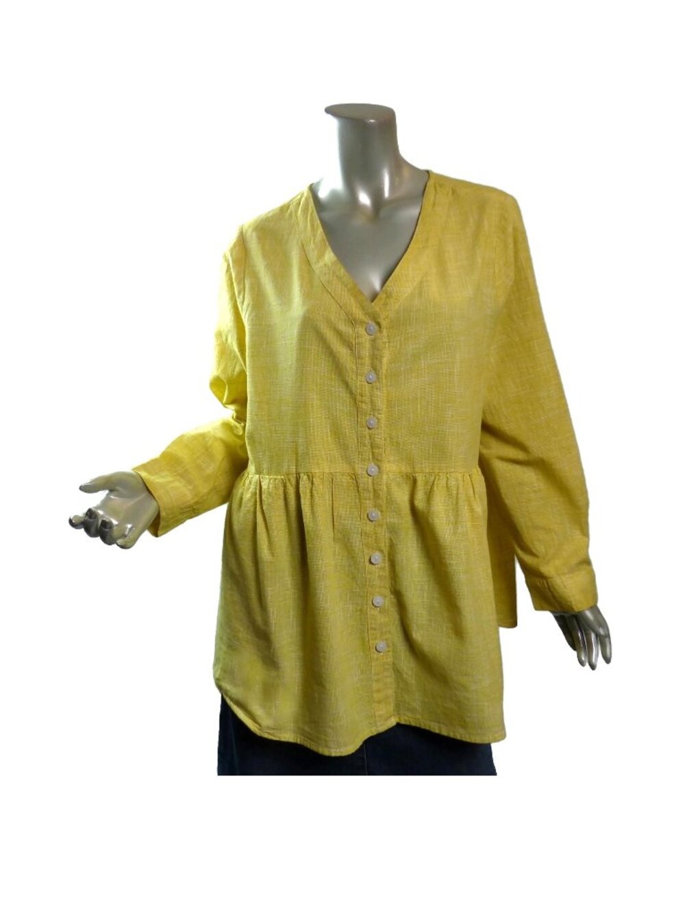 Tulip Clothing Pocket Top Large Pale Yellow and White Crossweave Lagenlook